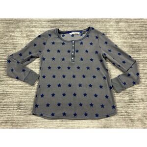 Jasmine Rose Top Womens Small Gray Blue Star Henley Fleece Long Sleeve Sleep